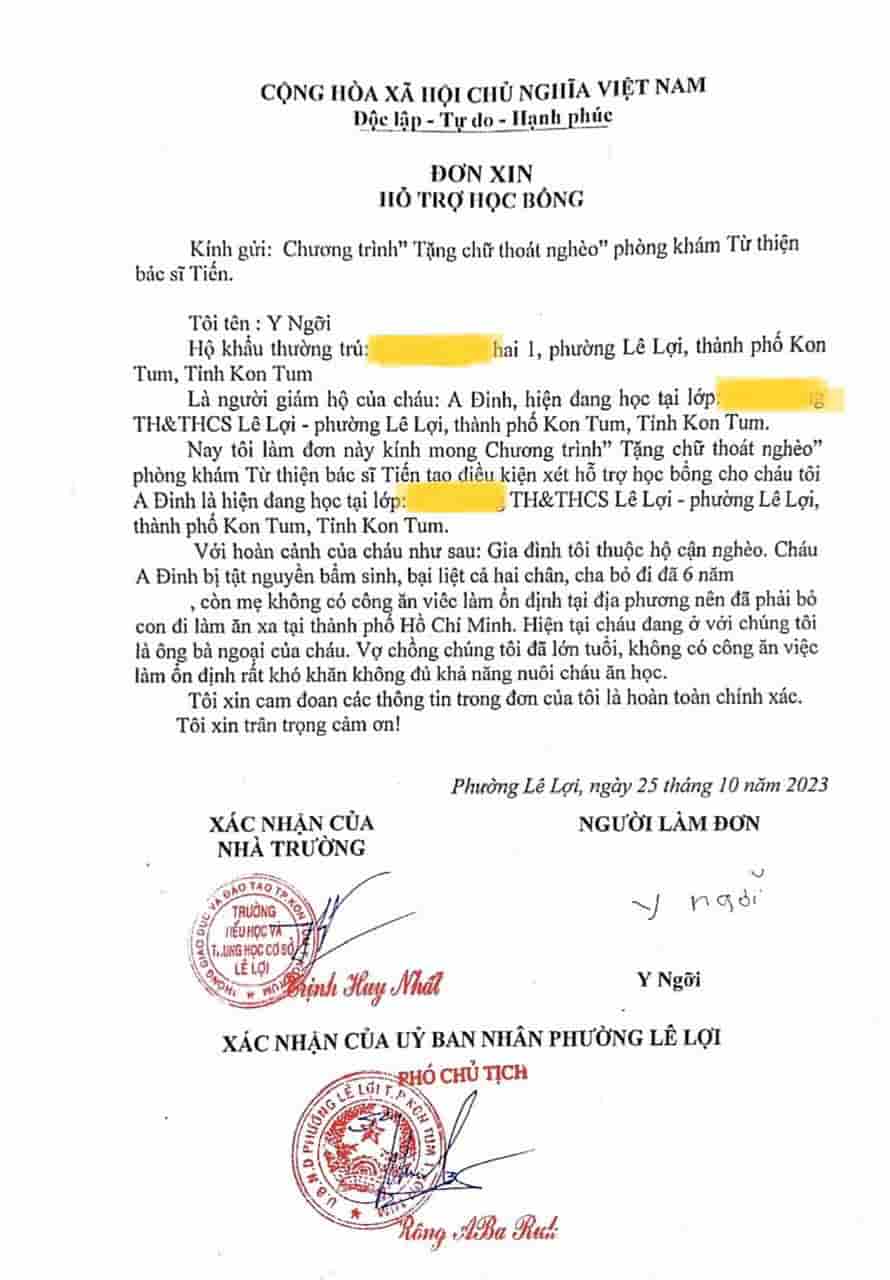 Don xin ho tro hoc bong 